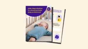 Safer sleep checklist for choosing a baby sleep professional. Screenshot of the front page and an inner page.