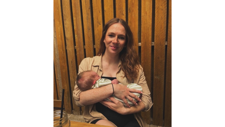 Paige holding Oakley in Ravenshead
