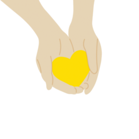Hands holding a yellow heart.