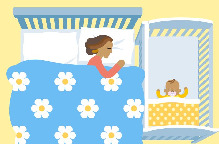 Illustratration of mum sharing room with baby