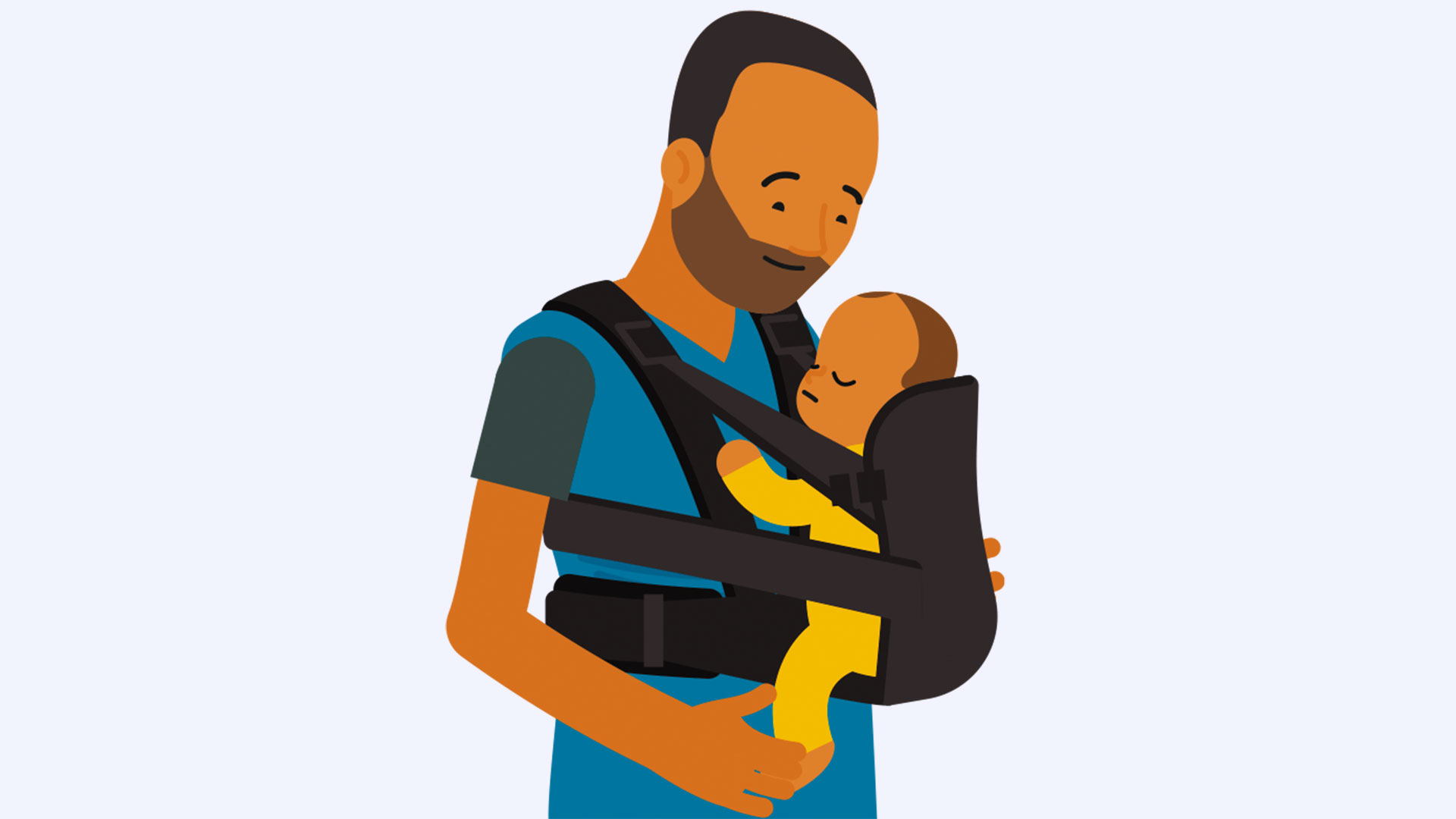 How to swaddle a baby or use a sling - image of a man using carrying a baby in a baby carrier